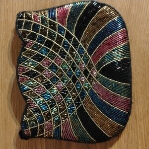 La Regale Black Multicolor Beaded Vintage Purse